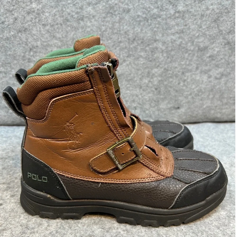 Polo Ralph Lauren Kids Brown Leather Zip Up Winter Boots Size Big Boys 4